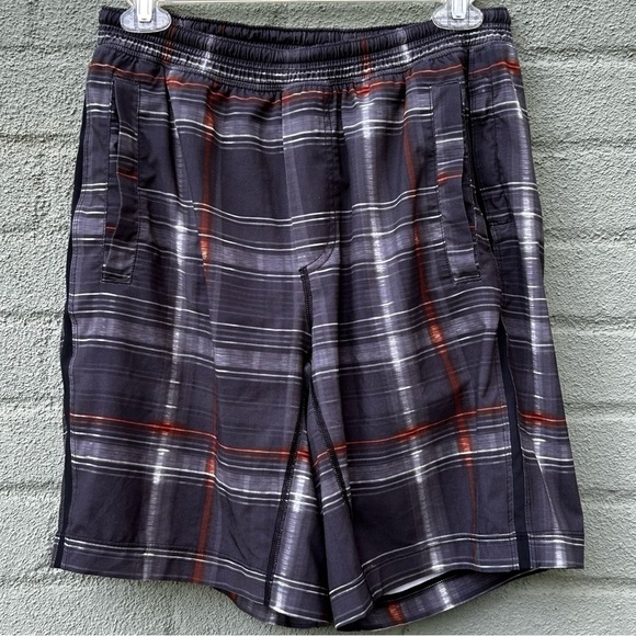 Lululemon Pace Breaker Lined Shorts in Gray Orange Plaid | Medium - Picture 6 of 7